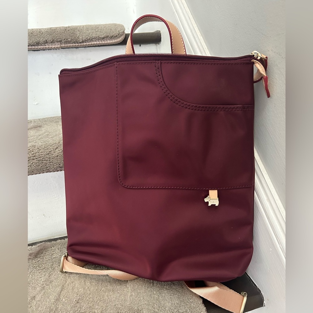 Burgundy Tote Bag with Tan Handles